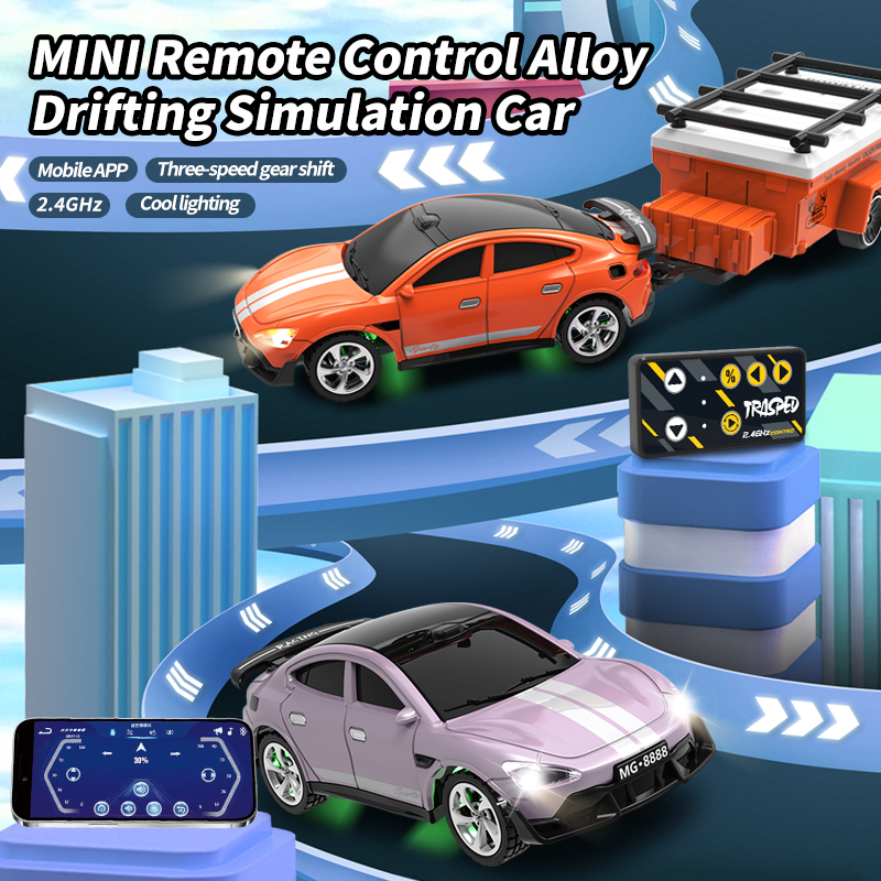 Cool Mini RC 2 4Ghz Alloy Drift Car Com Trailer Ajuste De 3 Velocidades Luzes LED USB Recarregável Portátil Controle Rem