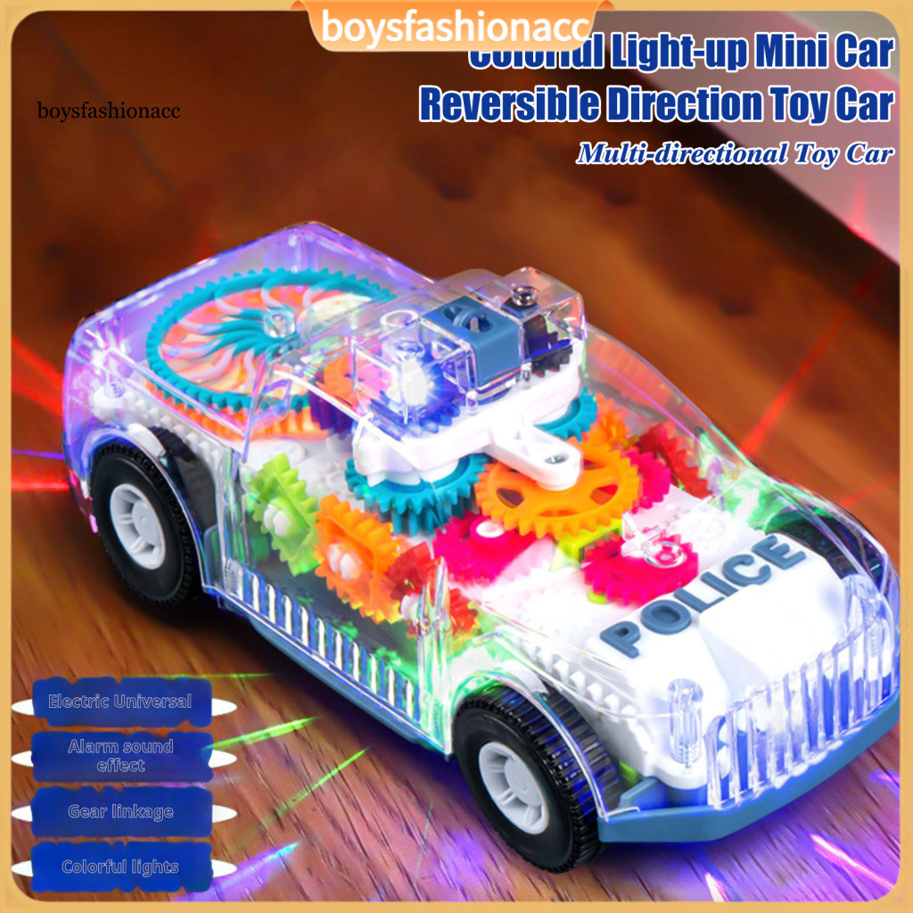 Light Up Toy Car with Spinning Gears Colorful Led Lights Universal Wheels Music Transparent Mini Model Sensory Fun for B