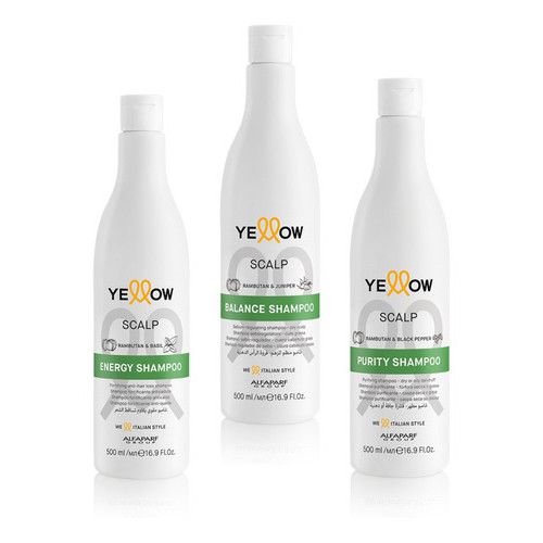 Shampoos Yellow Scalp Energy Balance E Purity 500ml - Trata Oleosidade, Caspa e Fortalece os Fios