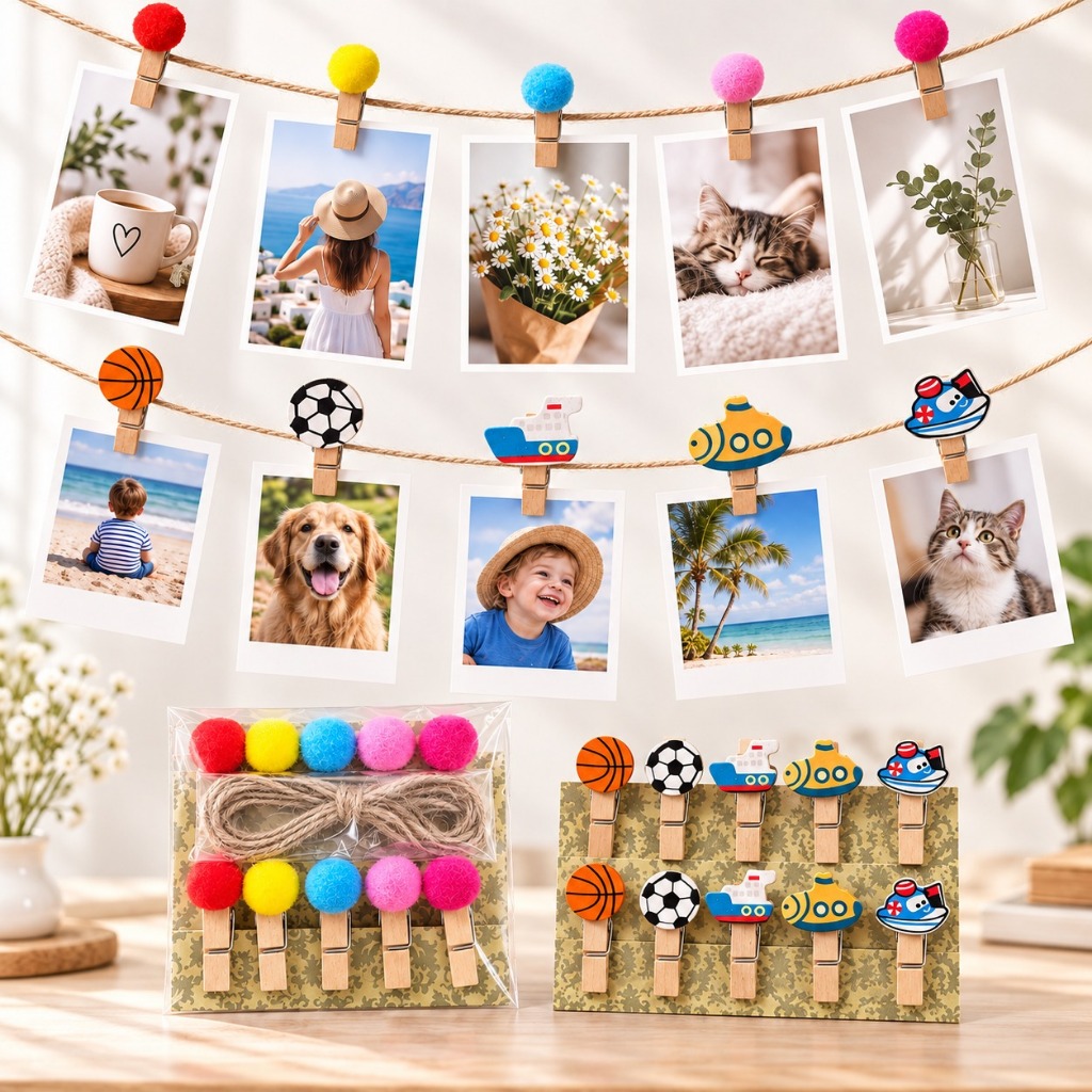 Kit 10 Mini Pregador Prendedor Madeira Decorado para Fotos ou Recados