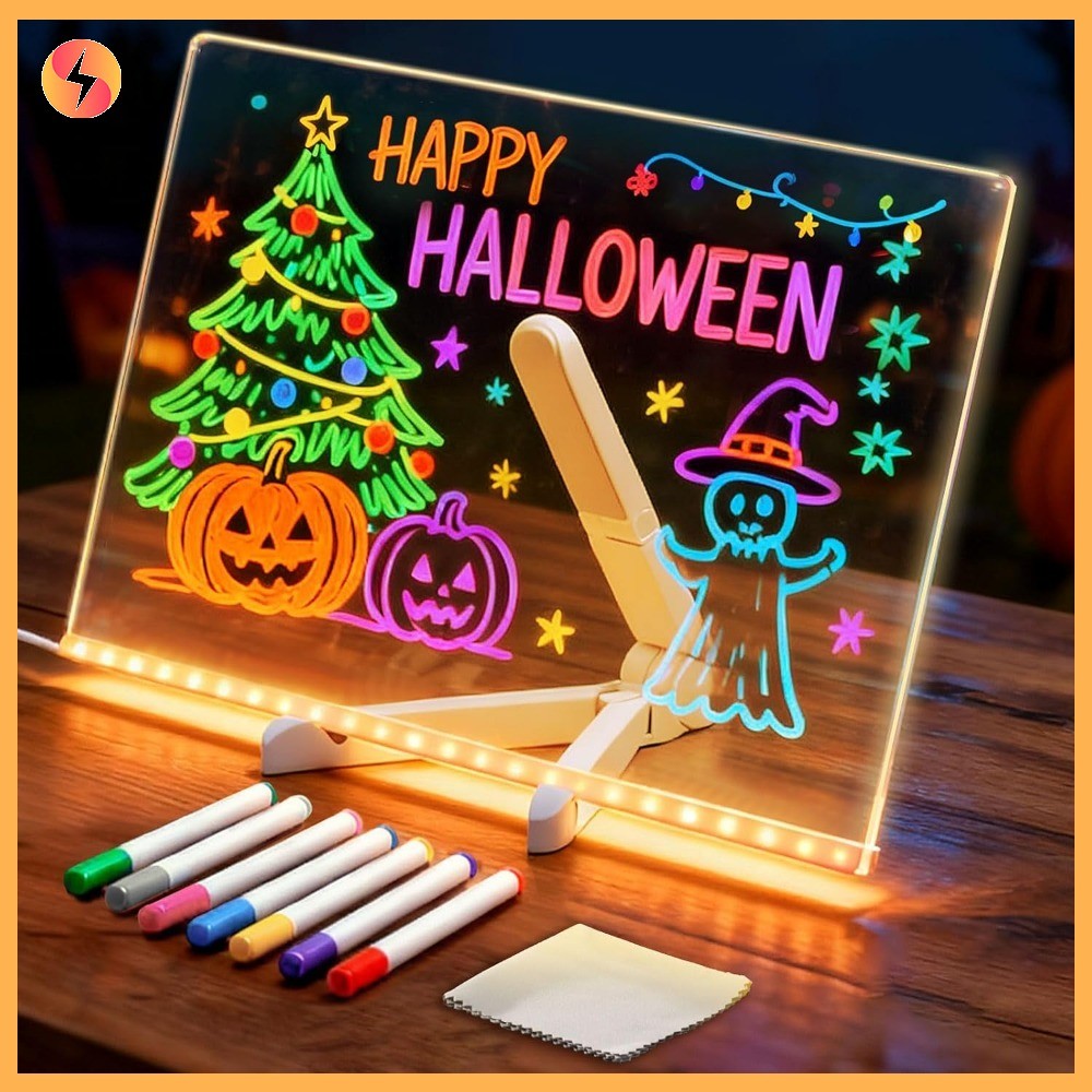 Prancheta De Desenho LED Para Crianças 12 Polegadas Light Up Doodle Glow Board Com 7 Marcadores De Cores Tripé Presente