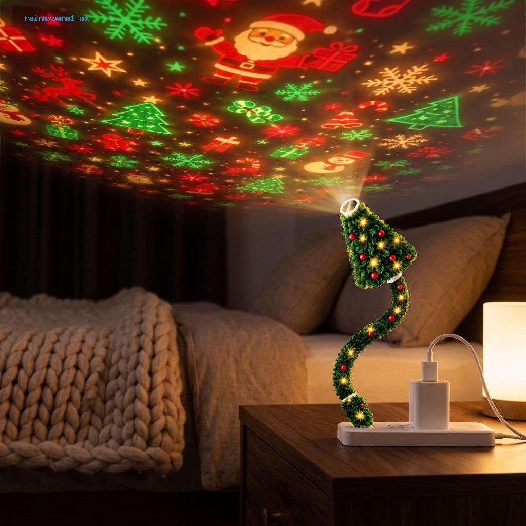 Christmas Tree Led Projection Light Usb Plug Play 6 Festive Scenes Flexible Gooseneck Lamp for Wall Ceiling Decoration P
