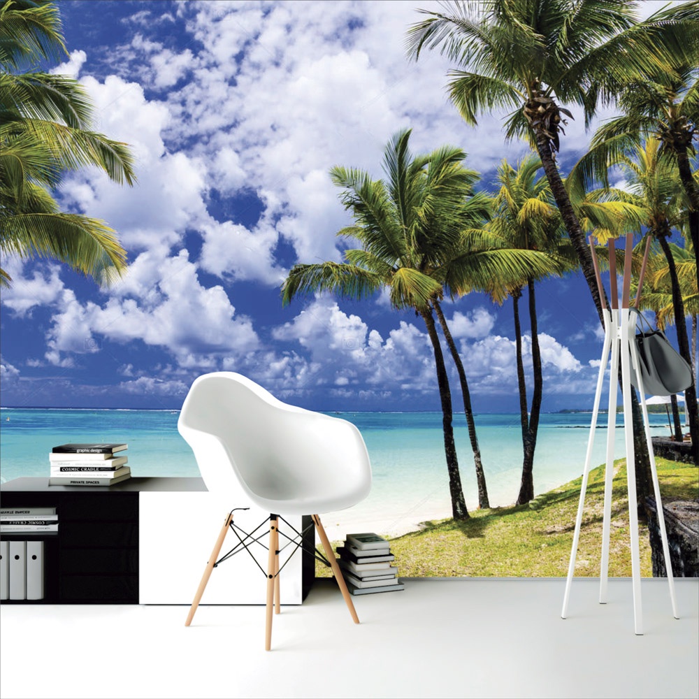 Papel de Parede Personalizado Foto Mural Paisagem Coqueiros Da Praia M² Imagem Completa
