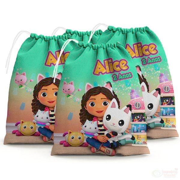 30 Sacolinhas Surpresa Personalizada Tecido Gabby's Dollhouse  (15x20)