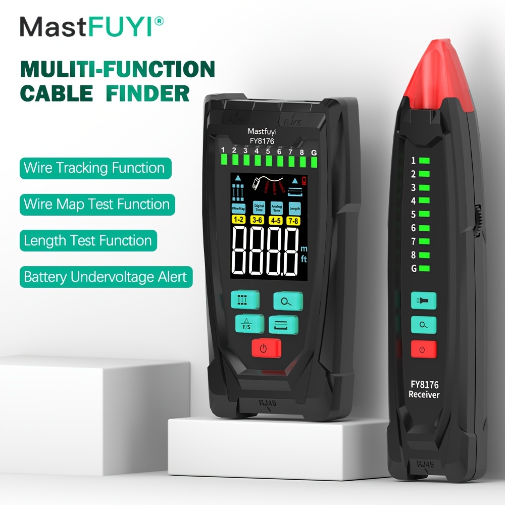 Mastfuyi Multifunction Network Cable Tester, Rastreador de Fios, Medidor de Comprimento, Localizador de Ponto de Quebra