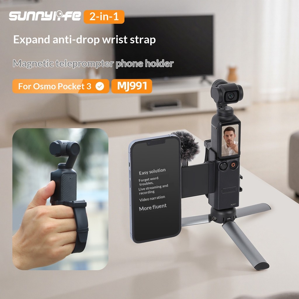 Sunnylife adequado para DJI OSMO POCKET 4P/4/3 extensão alça de mão suporte Prompter do telefone móvel sapata fria prote