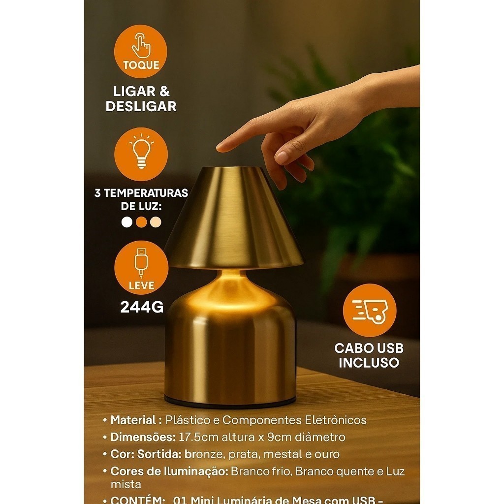 Mini Luminária Mesa USB Portátil Colorida Abajur Estudo Leitura
