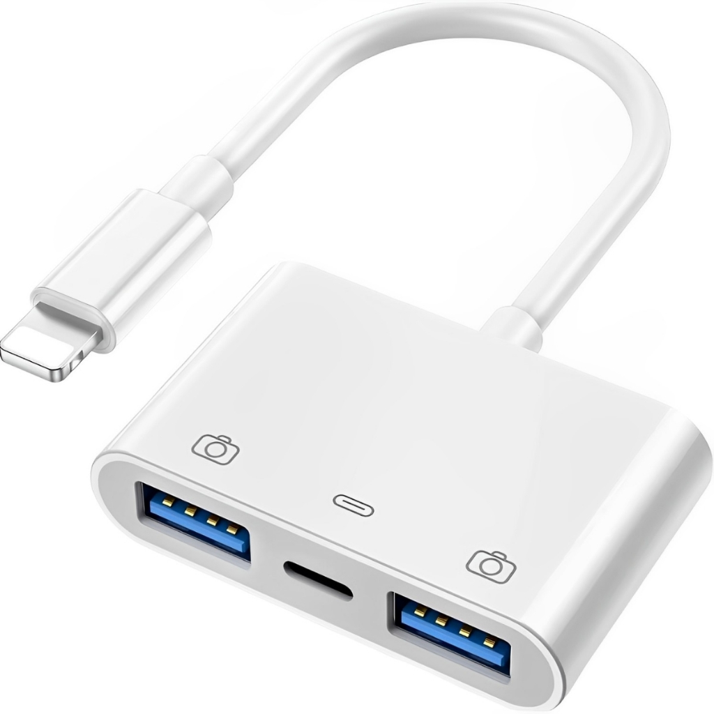 Adaptador Duplo de Cabo Lightning para Otg Usb 3.0 Para iPhone e Ipad Compatível Teclado Mouse Sd