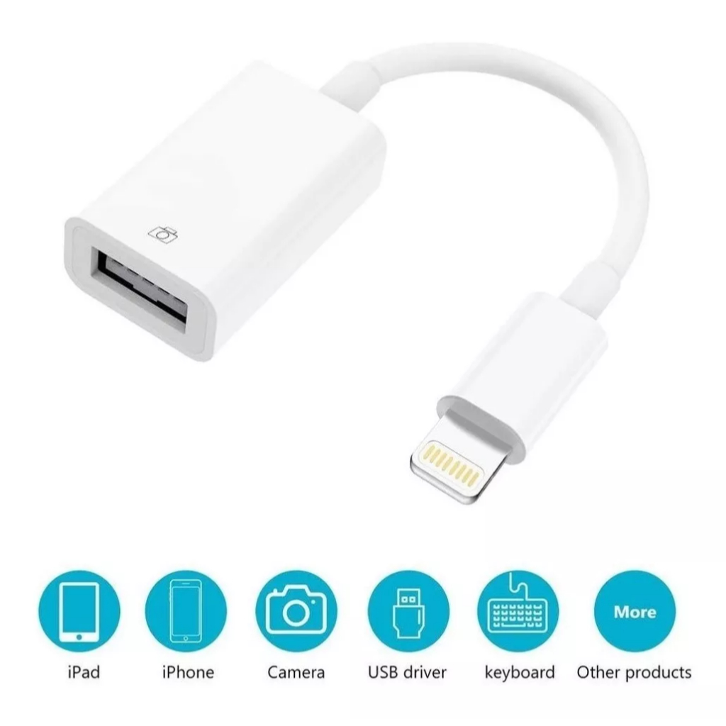 Cabo Otg Usb Compatível Com iPhone E iPad Pendrive Teclado Cor Branco
