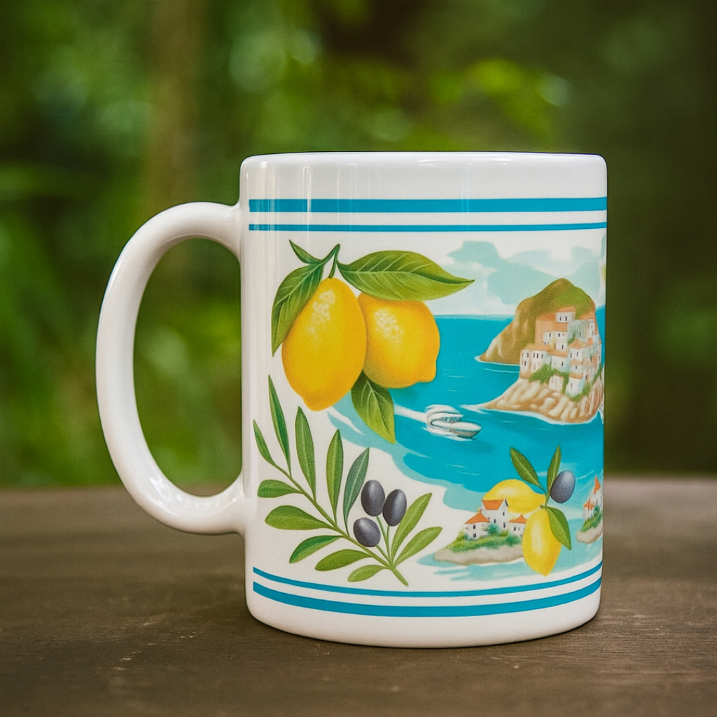Caneca Mediterrânea De Porcelana Cerâmica 325ml Limão Siciliano  Itália Elegante Presente