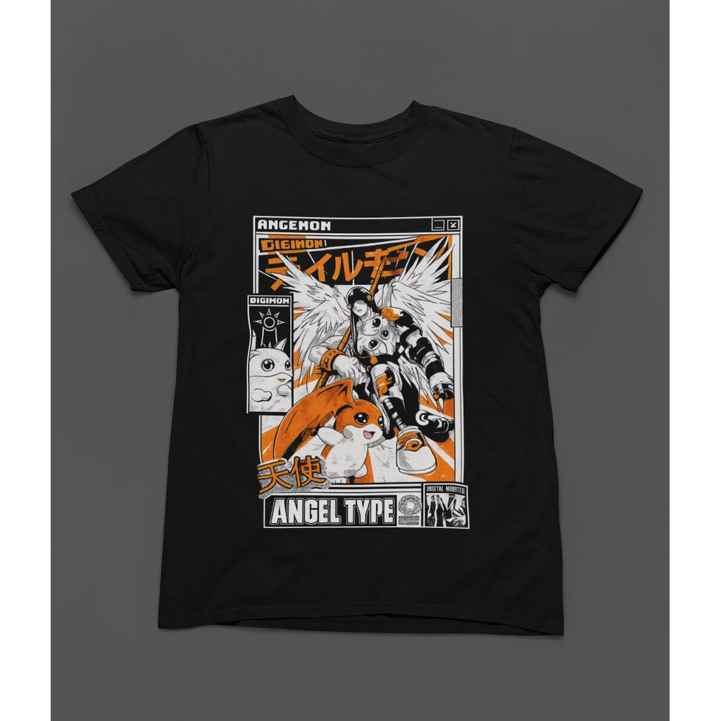 Camiseta Masculina Feminina Digimon Angemon Patamon Layout Revista Retro Anime Oversized Unissex Algodão Premium