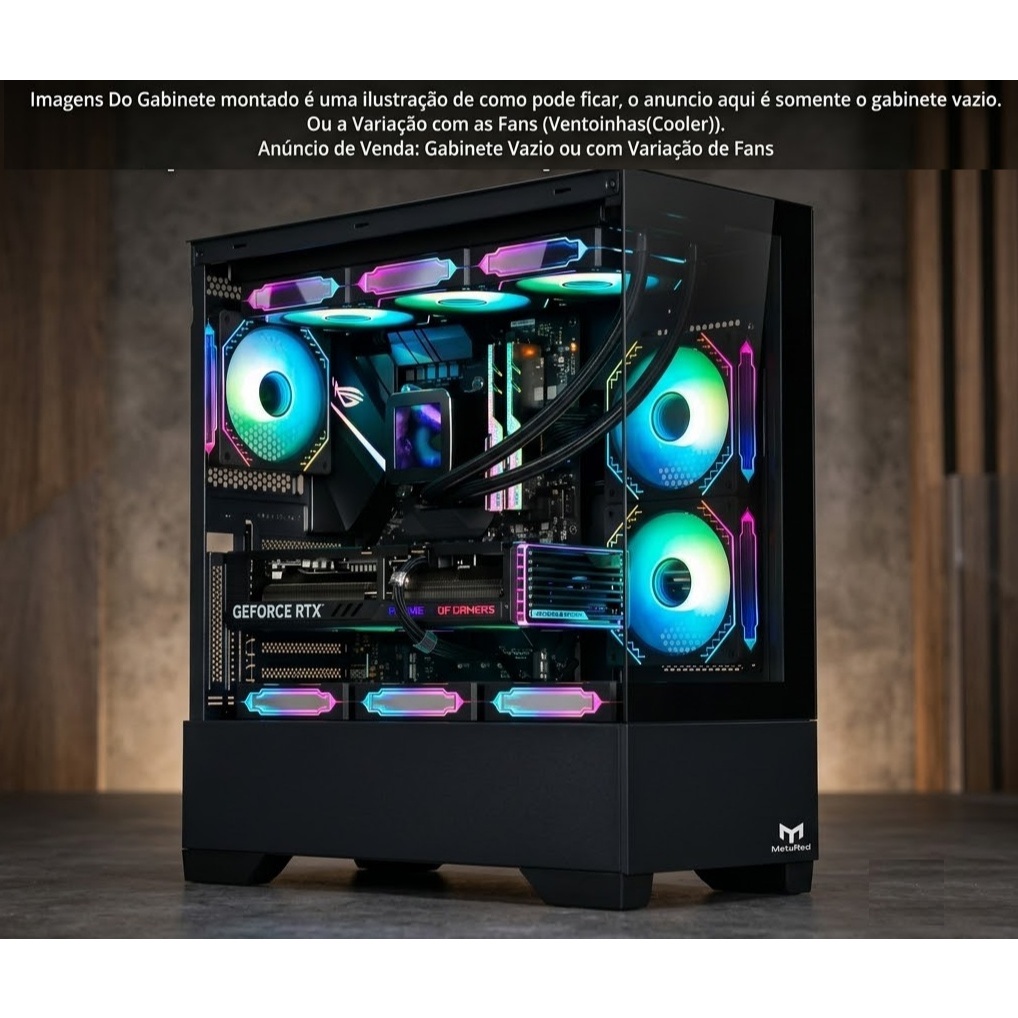 Gabinete Gamer Aquário M9 Vidro temperado Preto Suporta Water Cooler 360mm Alto Fluxo de Ar Micro ATX