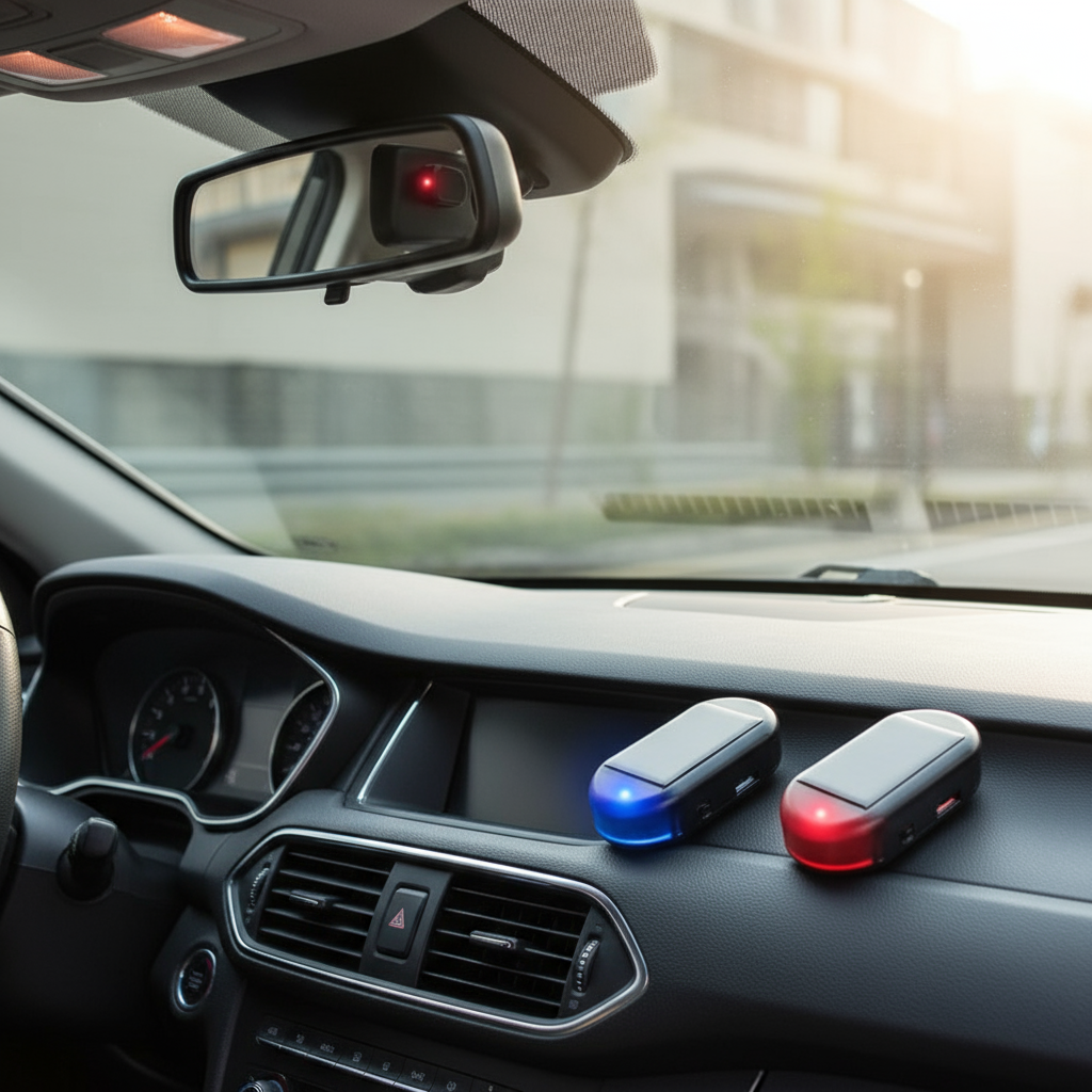 Solar + USB LED Simulado Piscando Carro Segurança Falsa Alarme Luz Falsa Sem Fio Lâmpada Anti-Roubo