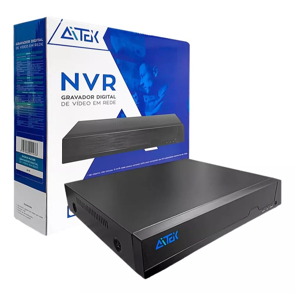 GRAVADOR DE VIDEO DIGITAL NVR IP POE 4 CANAIS 4K ONVIF H265+ APP XMEYE SIGMA-N204P AITEK