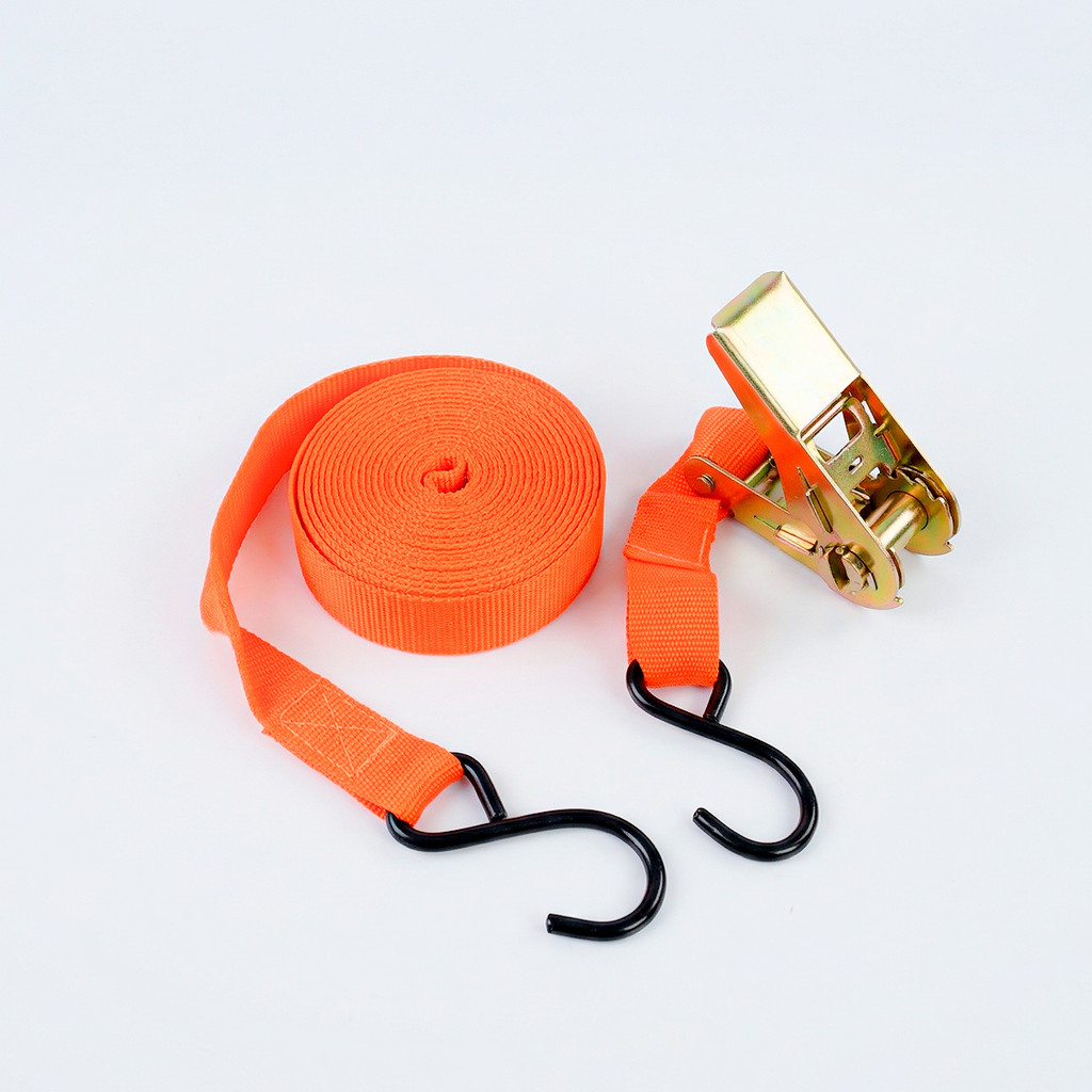 Cinta Catraca Amarração Carga 500 Kg 4,5 M 25 Mm Ganchos S Quick Release Laranja