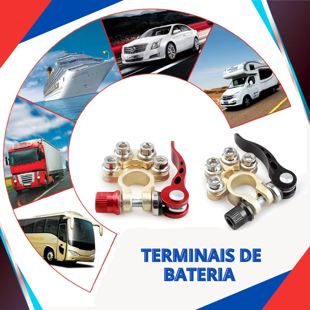 Par conectores de terminal de bateria automotiva 12V 24V, grampo liberação rápida polo positivo e negativo para carros