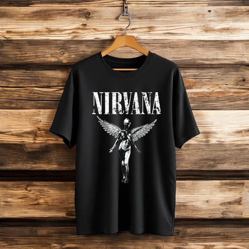 Camiseta Fã Nirvana Banda Rock Internacional Algodão Blusa Unissex In Útero Preto Branco