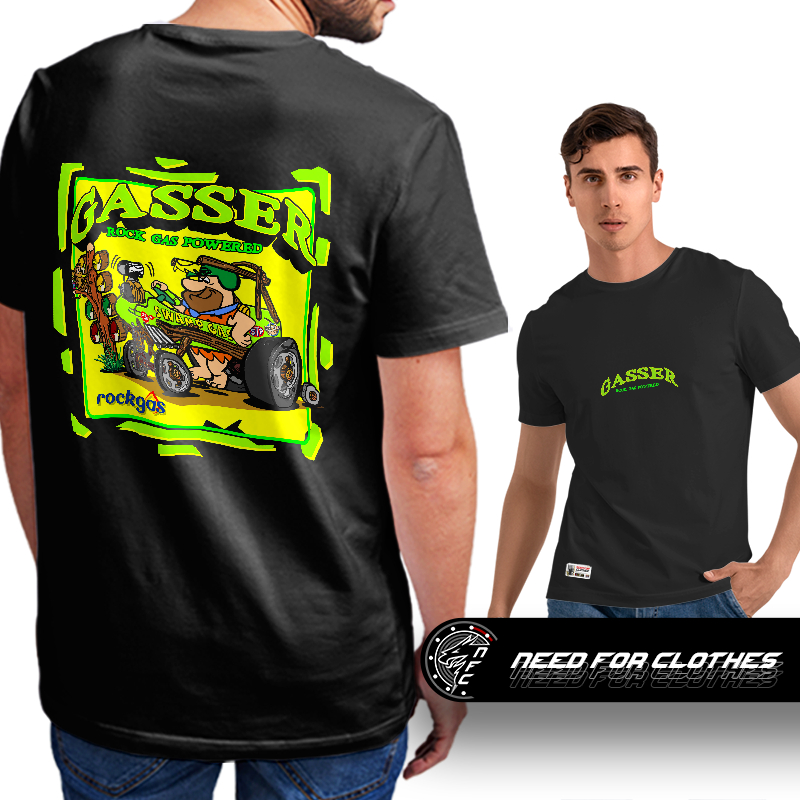 Camiseta Gasser Rock Gas Powered, Clássico, Nostálgico, Flintstones, Humor, Algodão