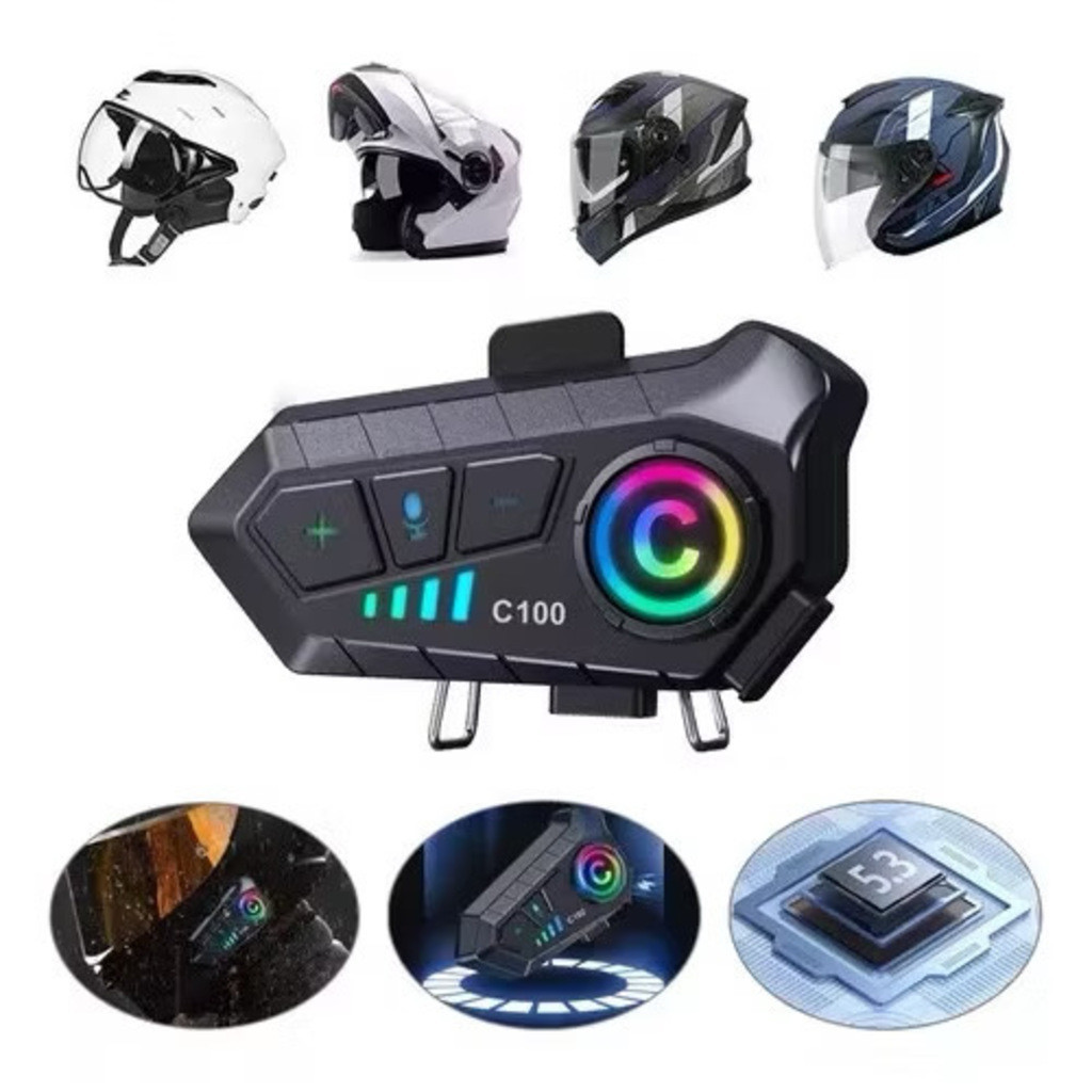 Fone Bluetooth para Capacete Moto Controle de Voz Música GPS Chamadas Viva-Voz Recarregável Compatível Android iPhone
