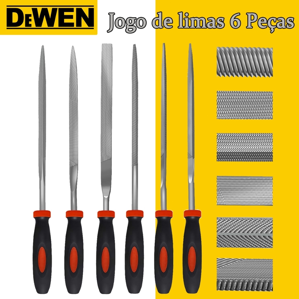 Professional File Set, 6 Pieces, Carbon Steel for Metal, Wood, madeira e plástico