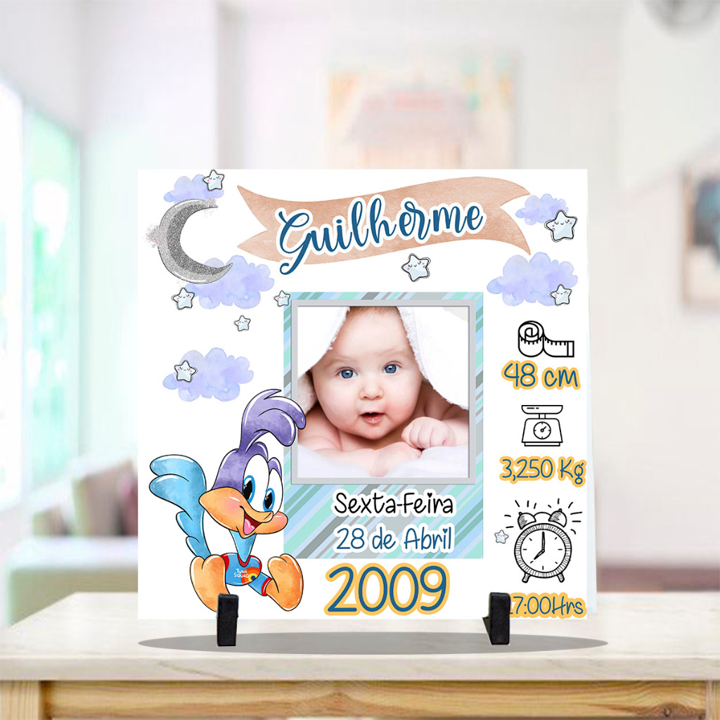 Compartilhar: Seção de informações do produto Azulejo Personalizado Cerâmica Nascimento Bebê Lembrança Presente Foto Quadro Decorativo 20x20cm com suportes inclusos