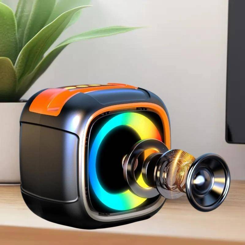 newsandrain Mini Alto-Falante Portátil Com Suporte Para Telefone , Luzes RGB , Super Bass E 10H De Reprodução Viagens Ag