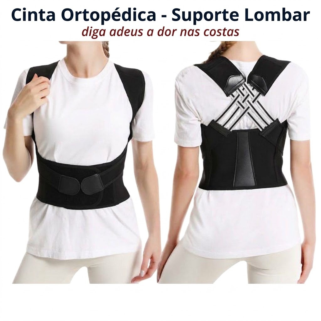 Cinta Ortopédica Suporte Lombar Corretor Postural Unissex Suporte Alinha Coluna Alivio Dor Costas