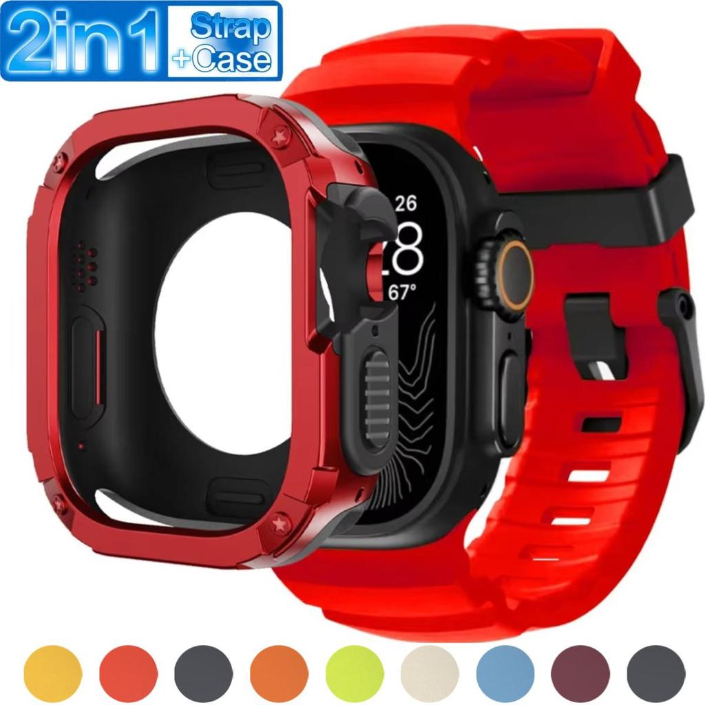 Pulseira De Silicone + PC + TPU Armor Capa Anti-Queda Compatível Com Apple Watch S11 46MM Ultra 3 49mm 44mm 45mm iWatch