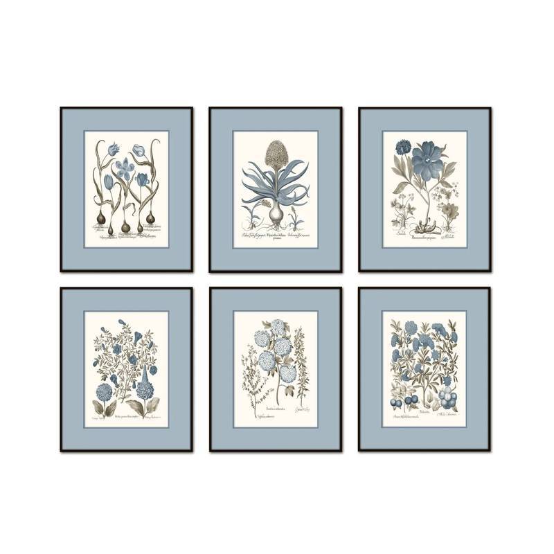 Sepia Blue Botanical Border Set Poster No Frame Canvas Wall Art Painting Grandmillennial Bedroom Living Room Decor
