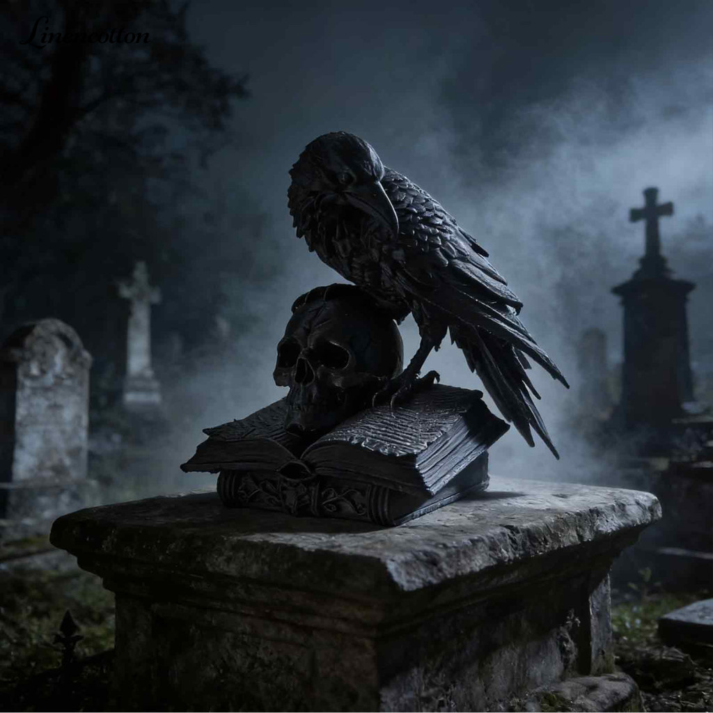 Halloween Table Decor 3d Printed Crow Collectible Black Raven Skull Statue Figurine for Desk Shelf Spooky Dark Art for H