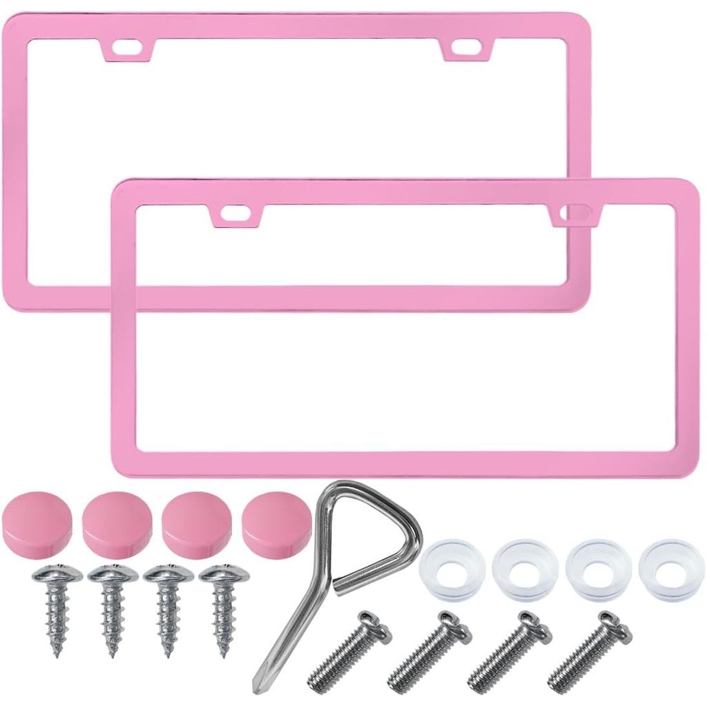 YoRise 2PCS Stainless Steel Car License Plate Frames, 2 Holes License Plate Holder with Screws & Caps, Rust-Proof Car Ta