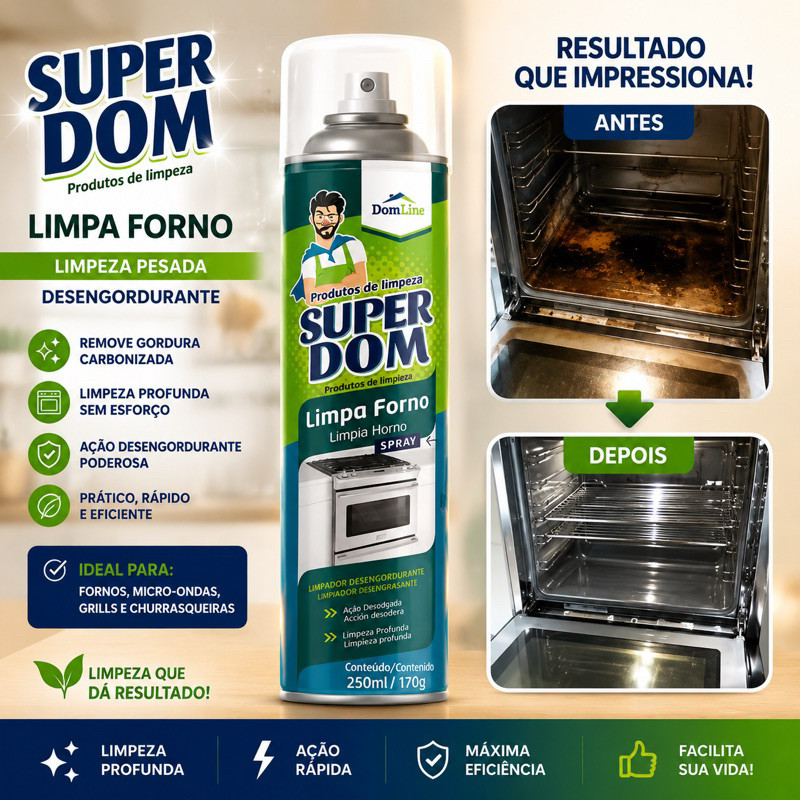 Kit 2 / 1 Spray Limpa Forno Domline Micro Ondas Desengordurante 250ml Tira Gordura