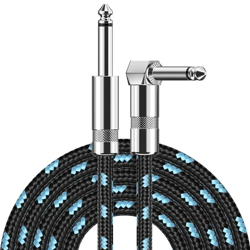 Electric Guitar Cable Braided 1/4 ft Jack 90 Degree TS 6.5mm Audio Mono Cable Bass Electric Box Audio Cable Noise Reduct