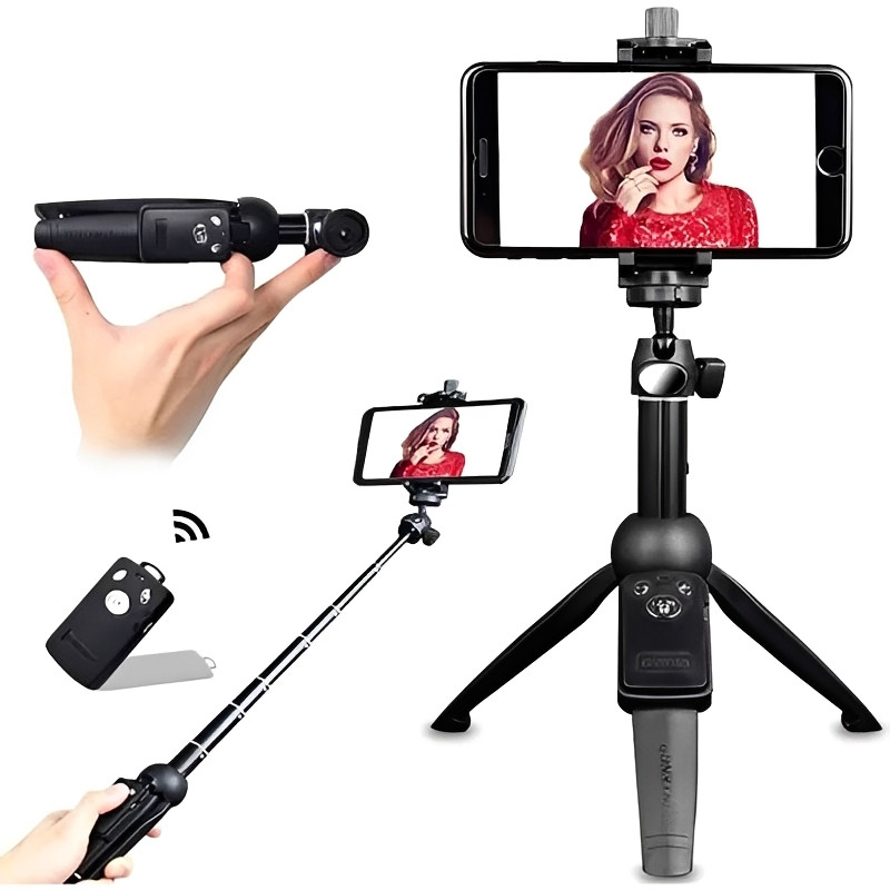 Tripé para Smartphone Bluetooth Altura Ajustável 20 a 100cm Rotação em 360º Extensível Ideal para Selfie Vídeos Lives
