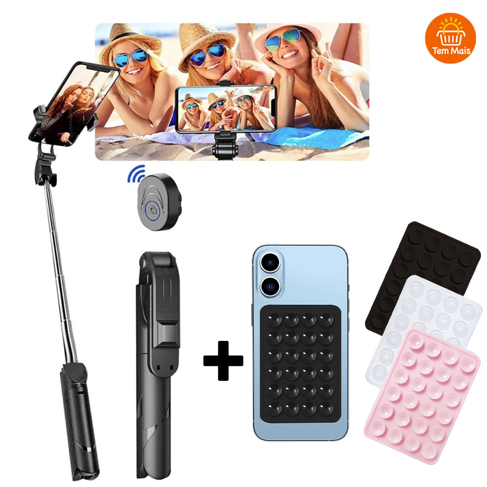 Tripé Selfie Stick Portátil Plegável com Controle Bluetooth Multifuncional para Smartphone