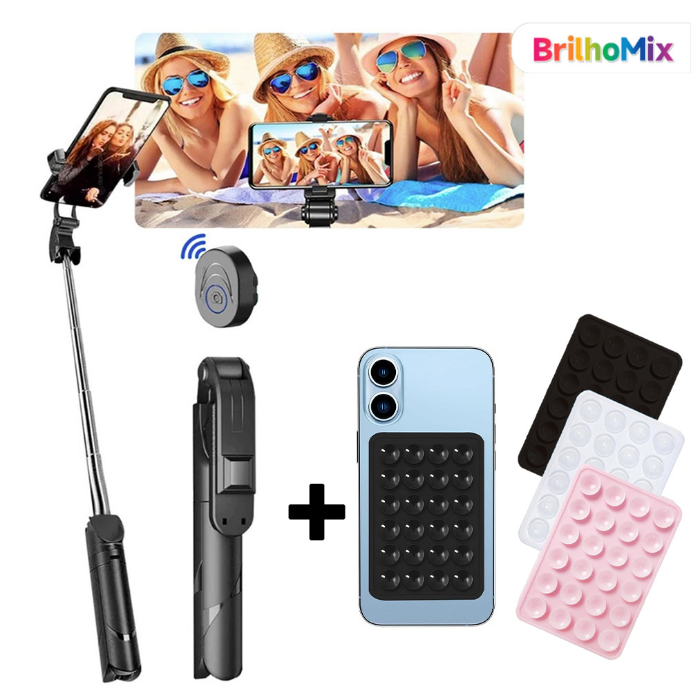 Tripé Selfie Stick Portátil Plegável com Controle Bluetooth Multifuncional para Smartphone