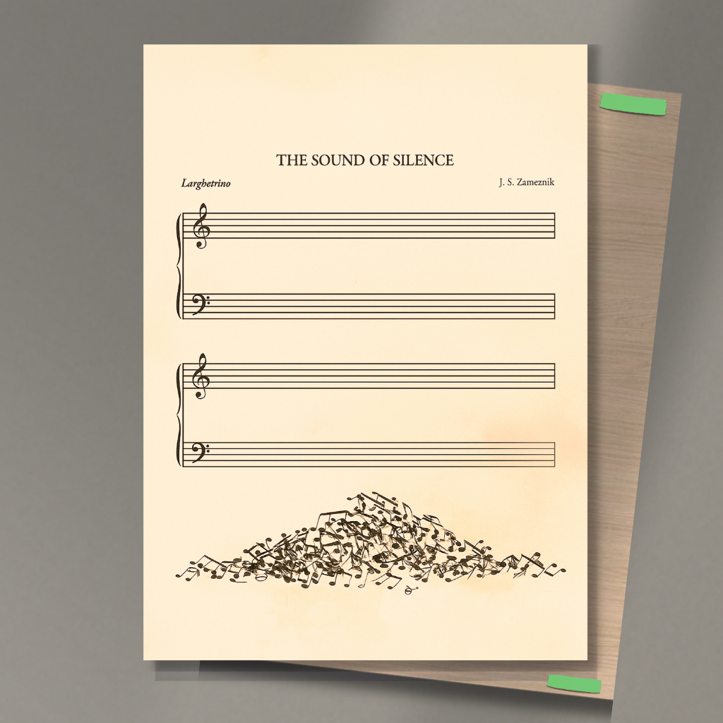 Quadro Placa Decorativo Personalizado Silence The Sound of Silence Partituras Musical Arte