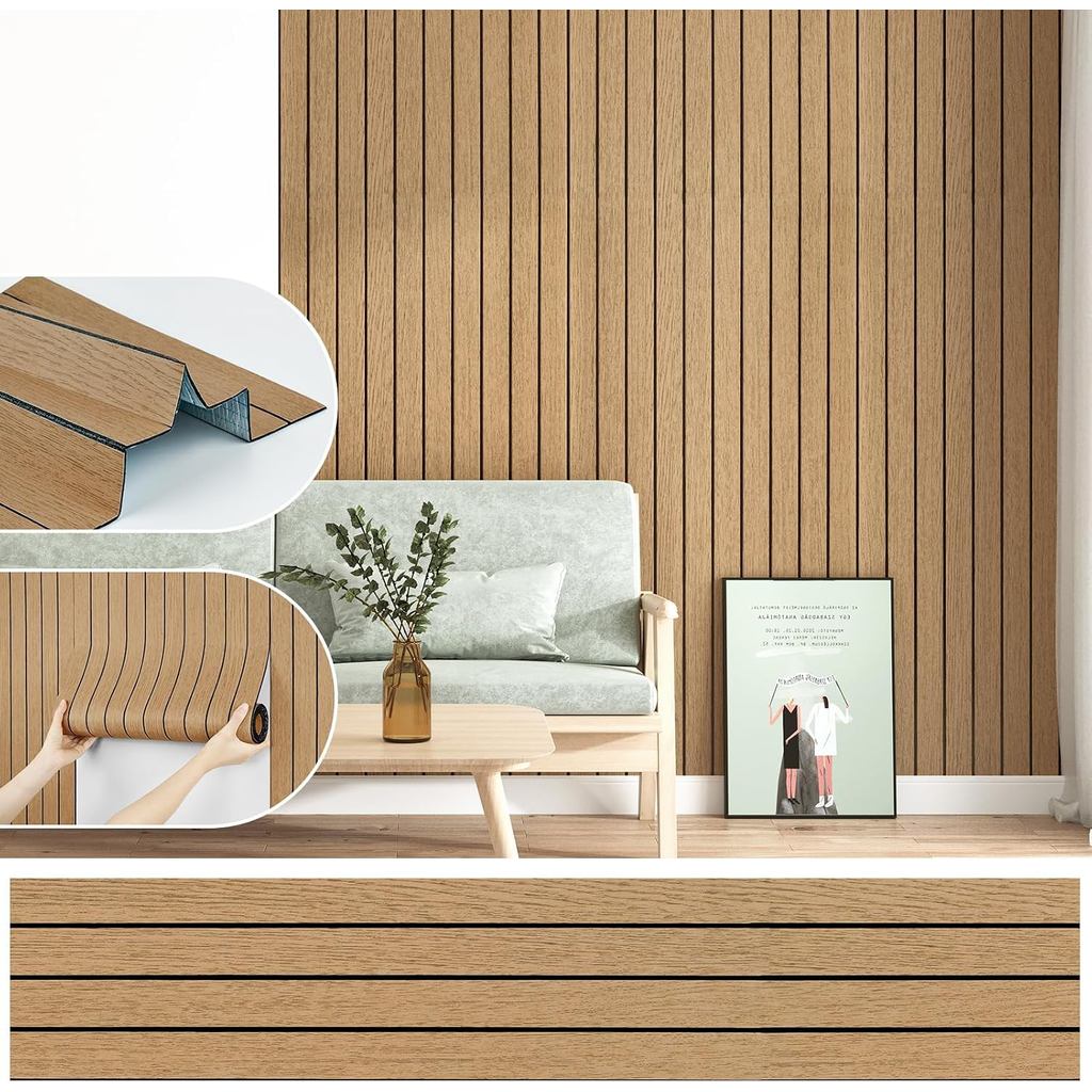Brown Wood Panels for Wall Sound Proof Wood Slat Wallpaper Renter Friendly 3D Wall Paneling for Shelf Liner Art Deco Bed