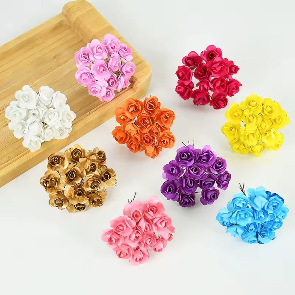 Artificial Mini Flor de Papel Bouquet Flores Artesanato Decoração Festa De Casamento DIY 2cm 144Pcs
