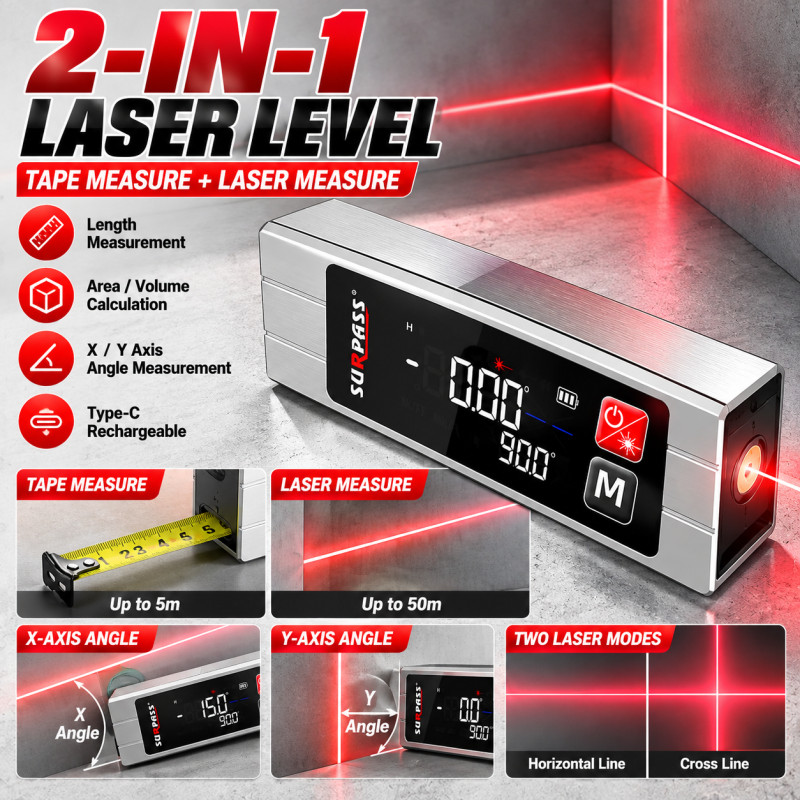 Laser Cross Line Level Green High Precision Handheld Digital Infrared Measuring Tool