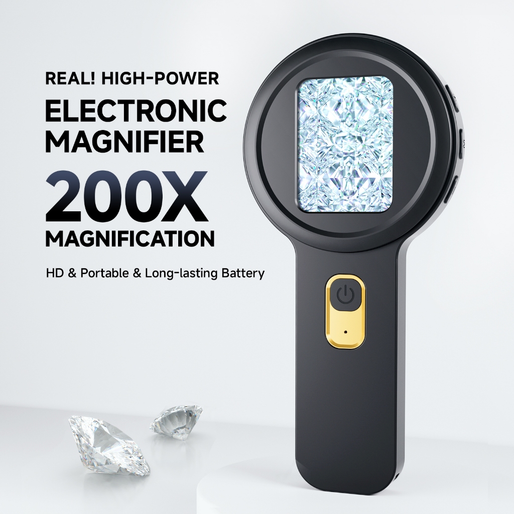 Mini Microscópio Portátil IPS De 2 Polegadas , Lupa Anti-Vibração , Zoom 200X , 12MP , HD Eletrônica Com 8 LEDS
