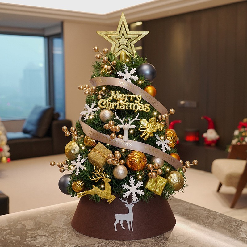 Mini conjunto de árvore de natal decoração-cor de café dourado DIY Desktop doméstico decoração de natal pequenos ornamen