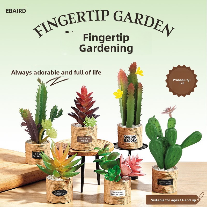 Yíbile DIY Mini Caixa Misteriosa Brinquedo Simulação Suculenta Cactus Jardinagem Adesivo de Geladeira