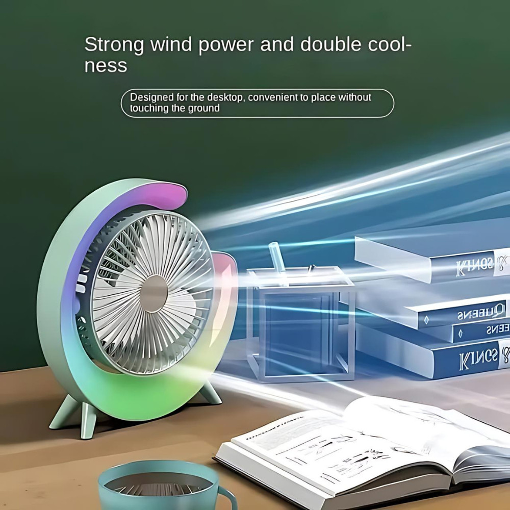 Mini Ventilador de Mesa Silencioso Portátil Colorido Led Colorida RGB Vento Fresco VITOR