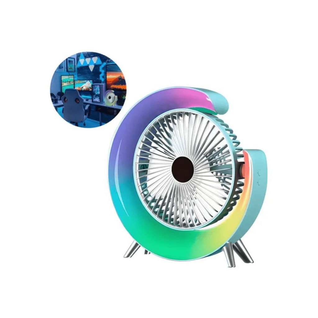Mini Ventilador Elétrico Colorido RGB De Mesa Com Design Moderno