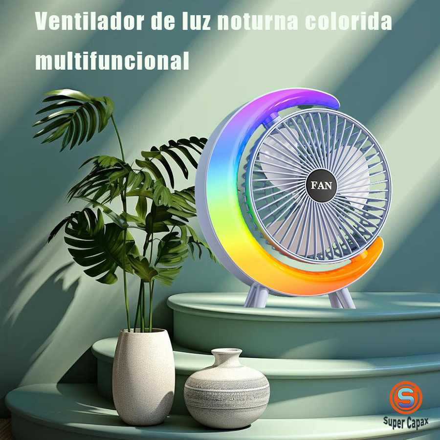 Mini Ventilador de Mesa Silencioso Portátil Colorido Led Colorida RGB Desktop Vento Fresco