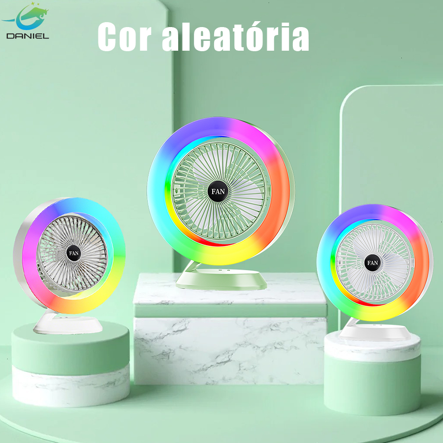 Mini Ventilador de Mesa Silencioso Portátil Colorido Led Colorida RGB Desktop Vento Fresco S27