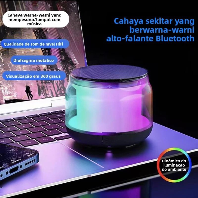 Alto-Falante Bluetooth Mini com Luz RGB Colorida | Som HiFi 360° | TWS Stereo | Portátil para Casa e Festa