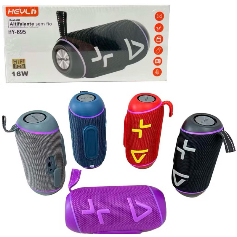 Heype Caixa de Som Bluetooth  Sem Fio Luz RGB Led Mini TWS Recarregável Colorida  Para SD/USB-HY-695