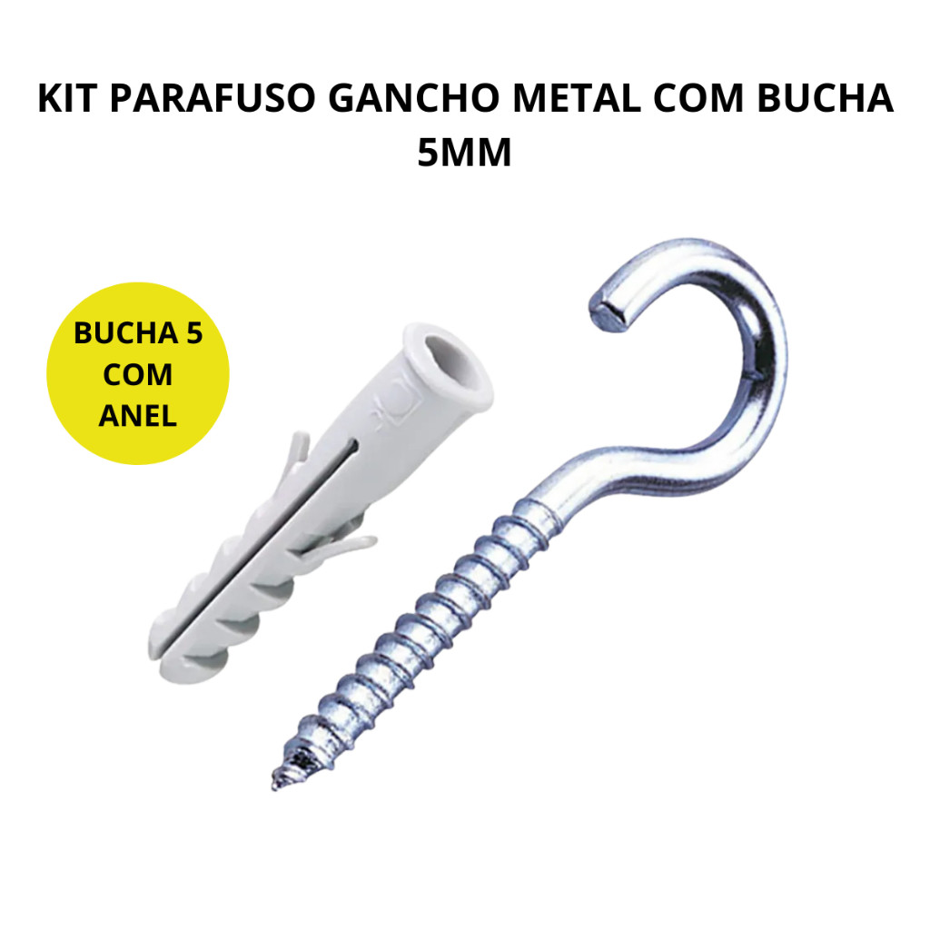 Kit Parafuso Gancho para Parede com bucha 5 mm Pendurar Vaso Varal - 100 Peças